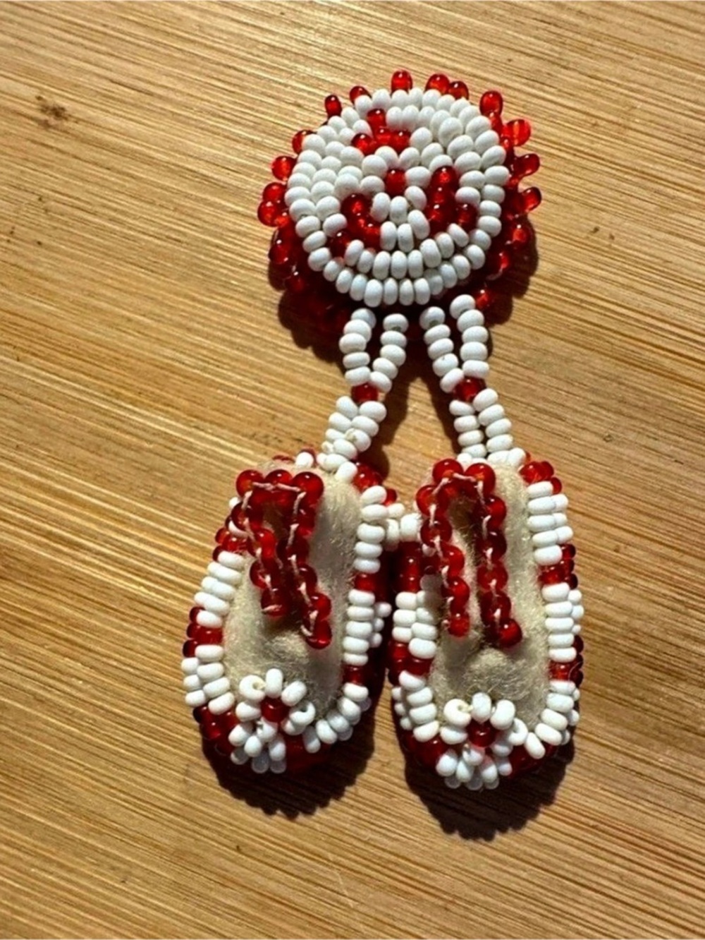 Vintage Mid-Century Hand Beaded Miniature Moccasin Brooch
